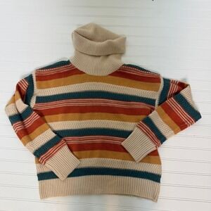 Hem & Thread Turtleneck Sweater Women Large Multicolor Striped Metallic NWT
